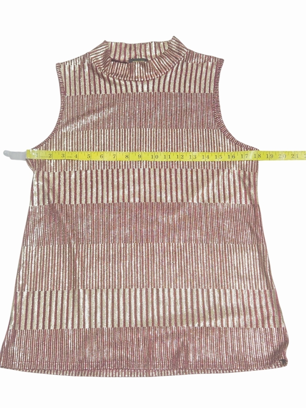 Vintage Espresso Metallic Knit Mock Neck Sleeveless Top Burgundy Gold Size Large - Picture 5 of 7